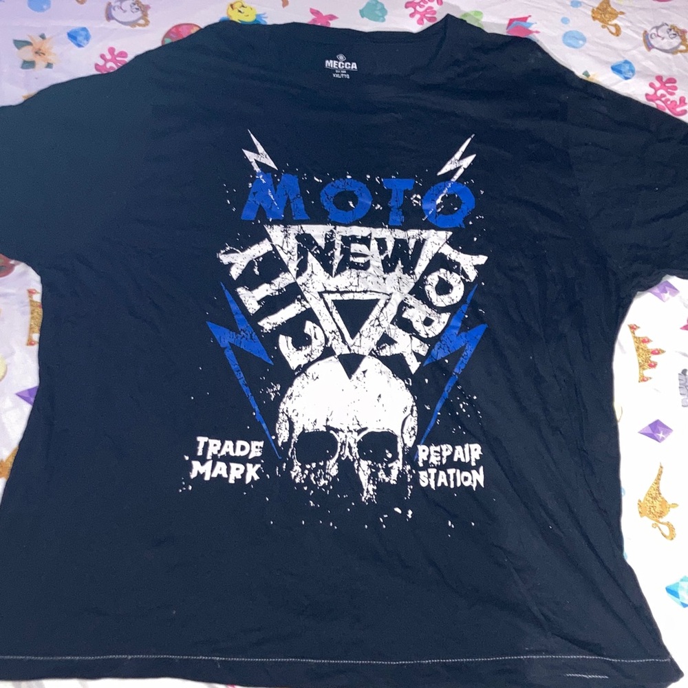 Mecca Black T-Shirt with Blue and White Graphic